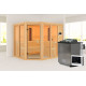 Sauna d'angle multifonctionnel AVA avec poêle Bio 9kW 4 à 5 places 68mm KARIBU