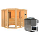 Sauna d'angle multifonctionnel AVA avec poêle Bio 9kW 4 à 5 places 68mm KARIBU