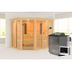 Sauna d'angle multifonctionnel AVA avec poêle Bio 9kW 4 à 5 places 68mm KARIBU