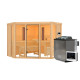 Sauna d'angle multifonctionnel ASTA avec poêle Bio 9kW 4 à 5 places 68mm KARIBU