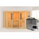 Sauna d'angle multifonctionnel ASTA avec poêle Bio 9kW 4 à 5 places 68mm KARIBU