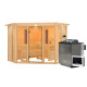 Sauna d'angle multifonctionnel ASTA avec poêle Bio 9kW 4 à 5 places 68mm KARIBU