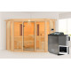 Sauna d'angle multifonctionnel ASTA avec poêle Bio 9kW 4 à 5 places 68mm KARIBU