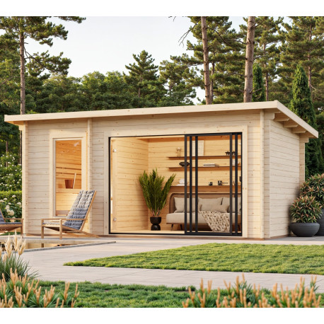 Sauna Sanna avec grand vestibule - 2 à 4 places - bois massif 44mm - poêle inclus - Palmako