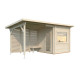 Sauna Sanna avec vestibule et terrasse 5,9m² - 2 à 4 places - bois massif 44mm - poêle inclus - Palmako