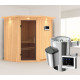 Sauna traditionnel d’angle Tonja - 3 à 4 places 68mm avec couronne, porte moderne et poêle 3,6 kW - KARIBU