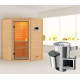 Sauna traditionnel d’angle Antonia 2 à 3 places 38mm - poêle 3,6KW ctrl externe - sans couronne lumineuse - Karibu