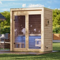 Sauna d’extérieur Hycore 1 en bois brut 38mm - 3 places - poêle 9kW avec cde externe - KARIBU