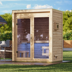 Sauna d’extérieur Hycore 1 en bois brut 38mm - 3 places - poêle 9kW BIO avec cde externe - KARIBU