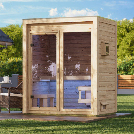 Sauna d’extérieur Hycore 1 en bois brut 38mm - 3 places - poêle 9kW BIO avec cde externe - KARIBU
