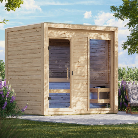 Sauna d’extérieur Hycore 2 en bois brut 38mm - 5 places - sans poêle - KARIBU