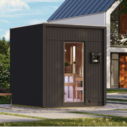 Sauna d'extérieur 5 places - parois 73mm - couleur noir - poêle 9kW avec cde externe - Avenal - KARIBU