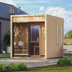 Sauna d'extérieur 5 places - parois 73mm - bois brut - sans poêle - Delano - KARIBU