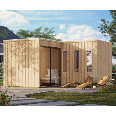 Sauna d'extérieur 5 places - parois 73mm - bois brut - sans poêle - Paradise - KARIBU
