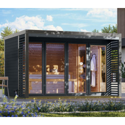 Sauna d'extérieur 3 à 5 places - bois anthracite 38mm - acier anthracite - sans poêle - Ares 4 - KARIBU