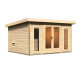 Sauna extérieur Mainburg 2 Set A bois brut avec vestibule 2 à 4 places 38mm - sans poêle - KARIBU