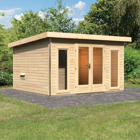 Sauna extérieur Mainburg 2 Set A bois brut avec vestibule 2 à 4 places 38mm - sans poêle - KARIBU