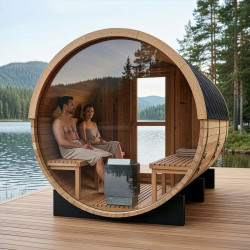 Sauna d'extérieur Tonneau en bois thermo-traité 4 à 6 places + poêle 9KW + shingles inclus - SNÖ