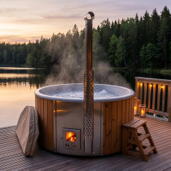Bain nordique SNÖ gris Ø2,0m avec poêle à bois intégré 4 à 6 places