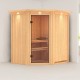 Sauna traditionnel d'angle TAURIN 2 à 3 places 68mm avec couronne et porte en verre clair KARIBU