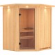 Sauna traditionnel d'angle TAURIN 2 à 3 places 68mm avec couronne et porte en verre clair KARIBU