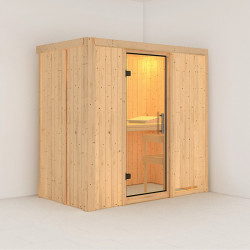 Sauna traditionnel VARIADO 2 à 3 places 68mm sans couronne - avec porte en verre clair KARIBU