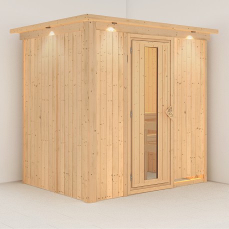 Sauna traditionnel BODIN 1 à 2 places 68mm avec couronne et porte à économie d'énergie KARIBU