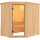 Sauna traditionnel d'angle CARIN 4 à 5 places 68mm sans couronne - avec porte en verre clair KARIBU