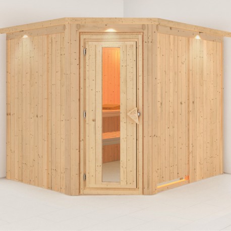 Sauna traditionnel d'angle MALIN 5 à 6 places 68mm KARIBU